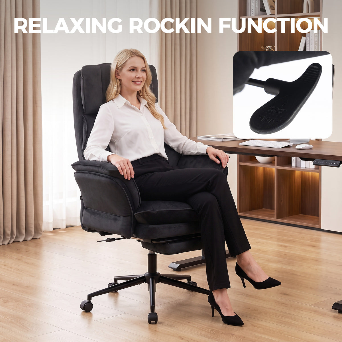 Cross Legged Office Chair with Footrest, Black