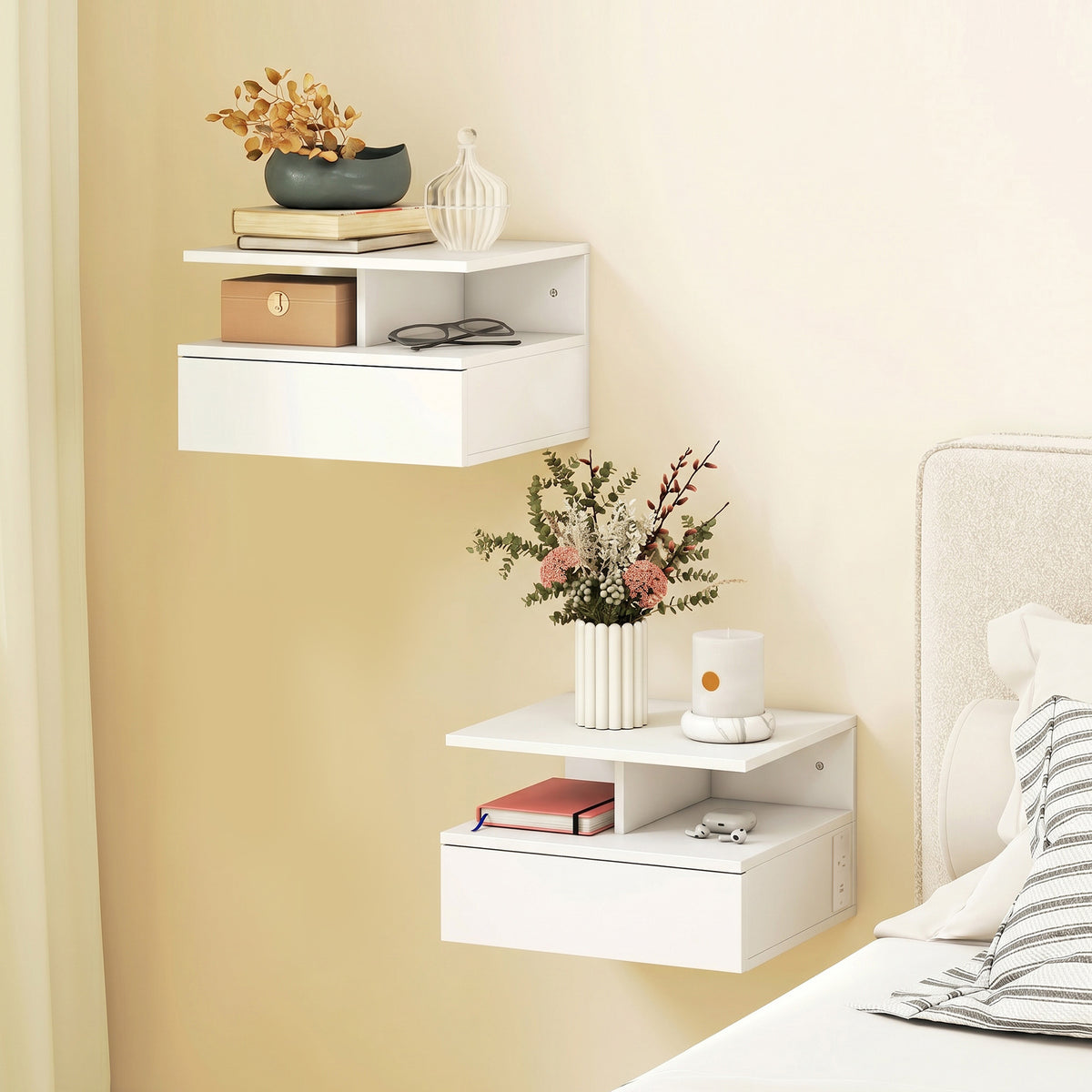Floating Nightstands with Power Outlets, Set of 2 – 16"W x 12"H