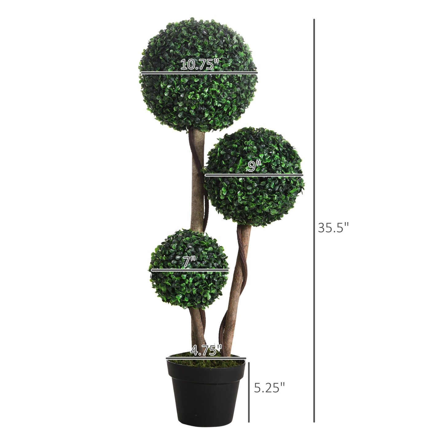 35.5" Artificial Plant for Home Decor Indoor & Outdoor Fake Plants Artificial Tree in Pot, Ball Boxwood Topiary Tree for Home Office, Living Room Decor, Set of 2, Green