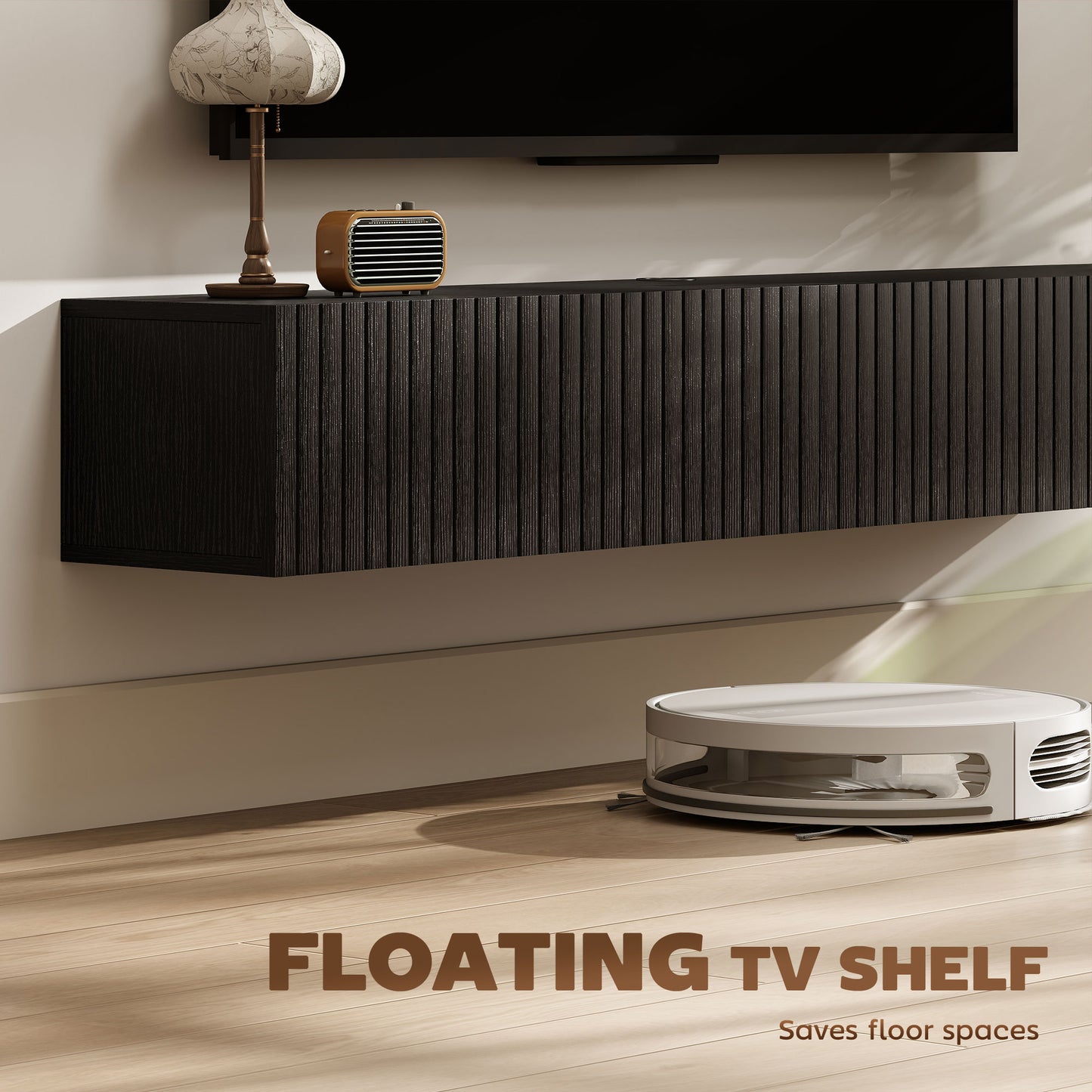 HOMCOM Floating TV Stand 55" Black for TVs up to 72" Wall-Mount Media Console