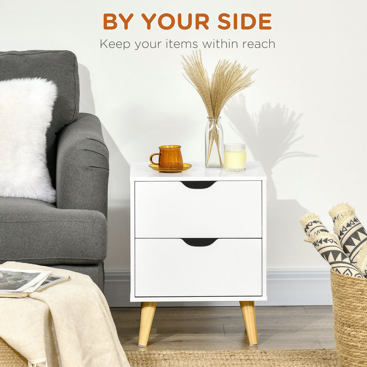 2-Drawer Nightstand with Pine Wood Legs – 16"W x 20"H