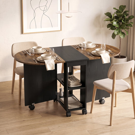 47" Folding Drop Leaf Dining Table with Wine Rack, Shelves and Wheels