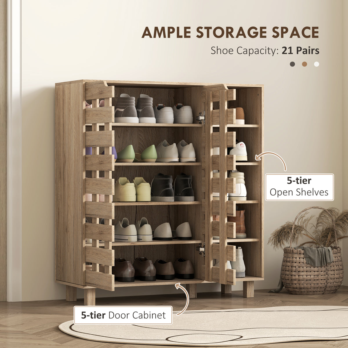 Shoe Cabinet with 5-Tier Double Door Storage – 34"W x 37"H