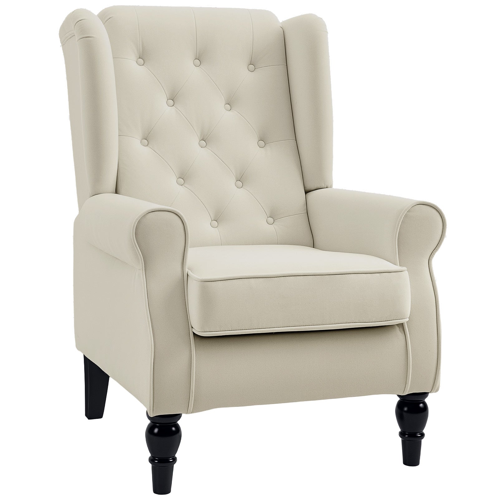 Elegant Cream White Tufted Wingback Accent Chair with Padded Armrests