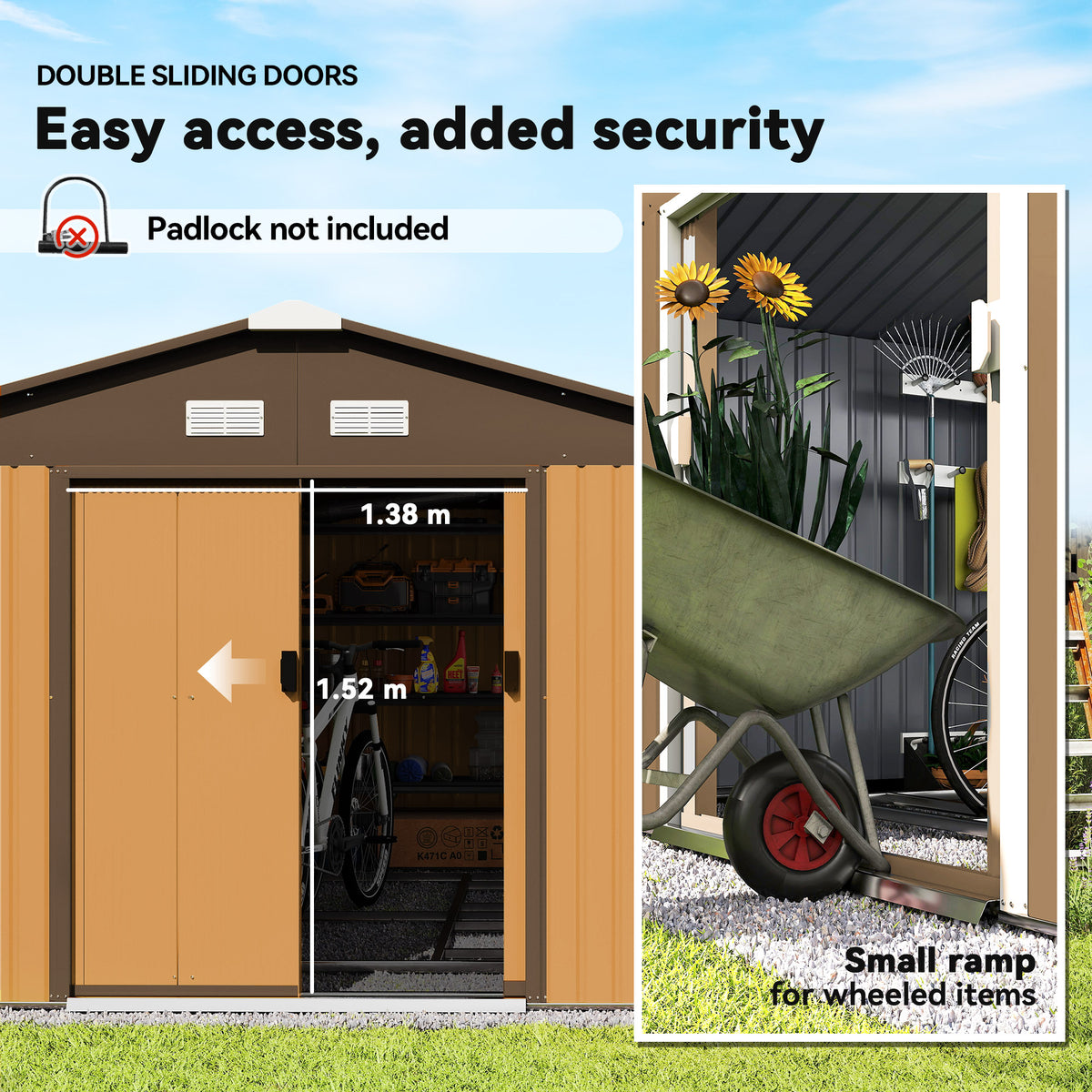 11' x 13'Garden Storage Shed w/ Foundation Kit Metal Tool Storage House w/ Double Doors – Yellow