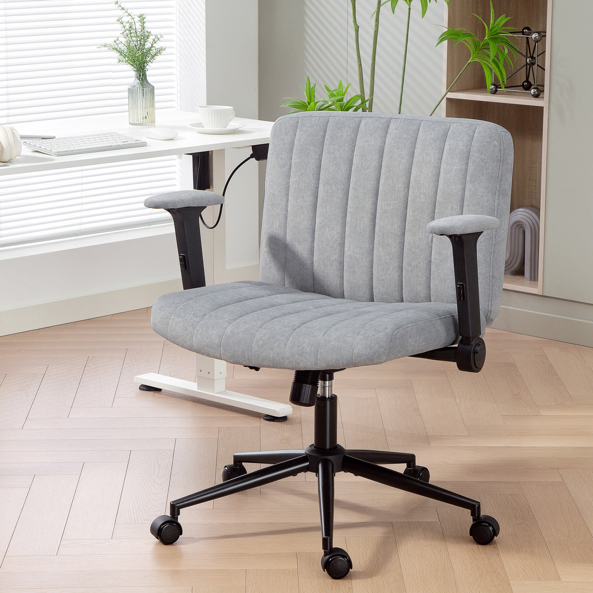 Criss Cross Chair with Flip-up Armrests, Wheels, Grey