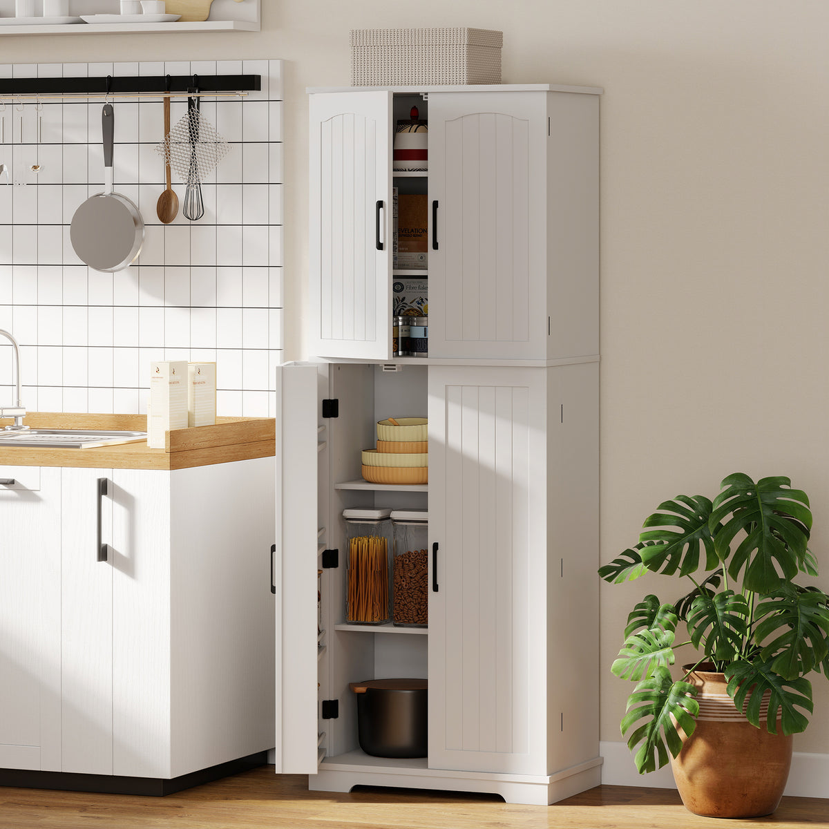 Storage Cabinet with Adjustable Shelves and 8 Door Spice Racks – 24"W x 64"H