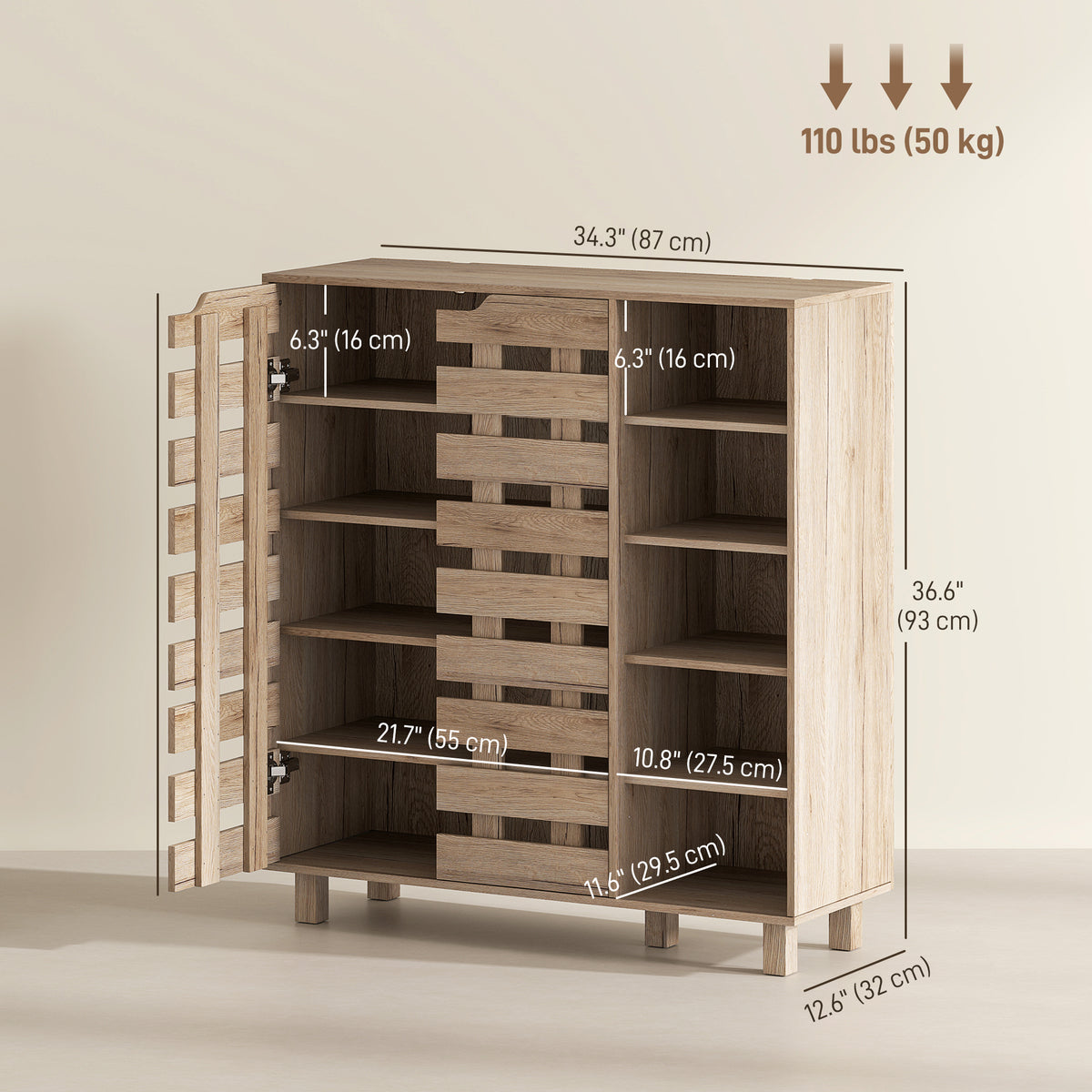 Shoe Cabinet with 5-Tier Double Door Storage – 34"W x 37"H