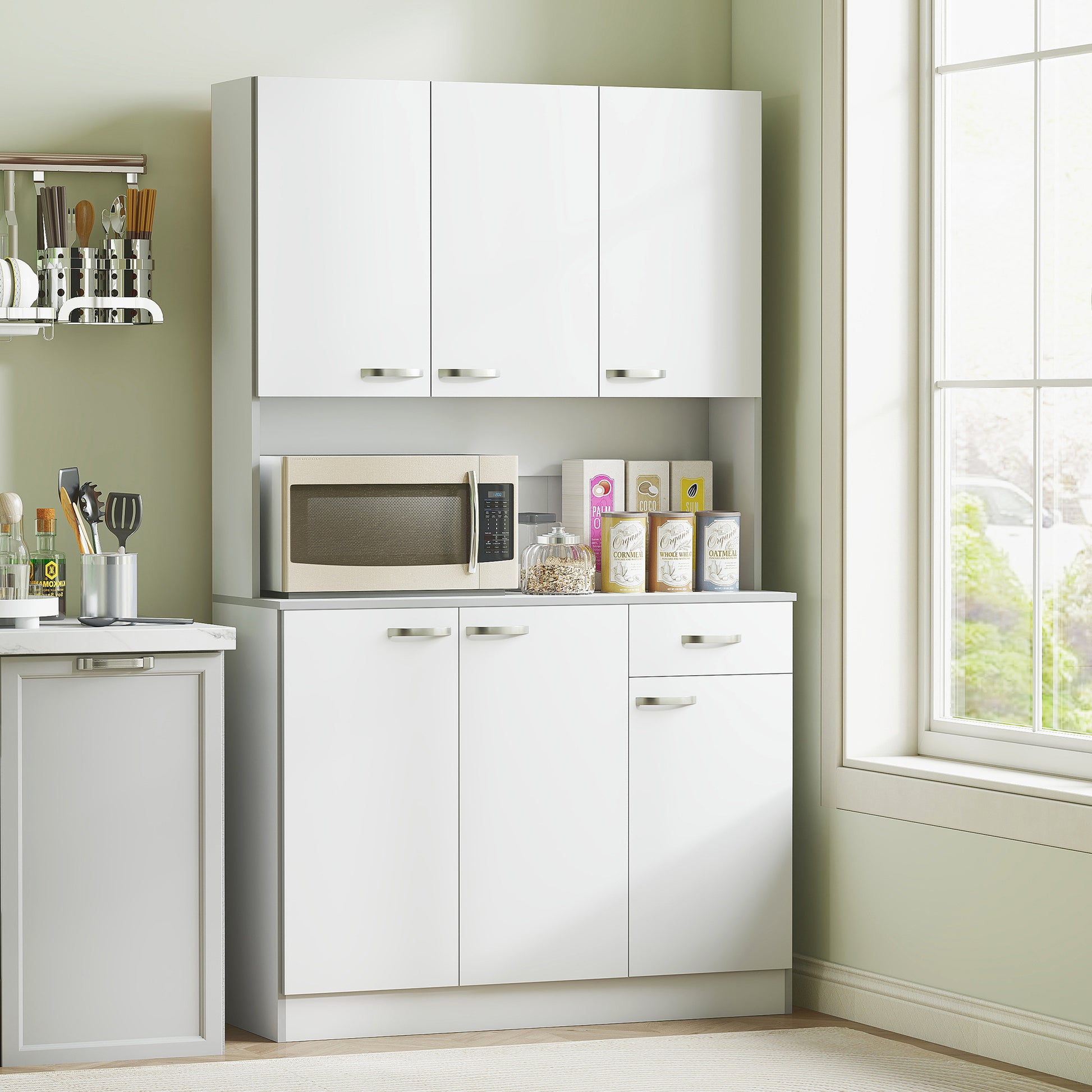 HOMCOM Modern Buffet Hutch With Storage Cabinets White