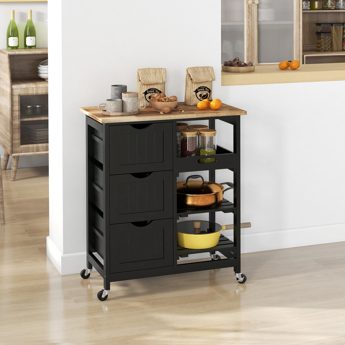 Rolling Kitchen Island Cart with Wood Top – 27"W x 34"H