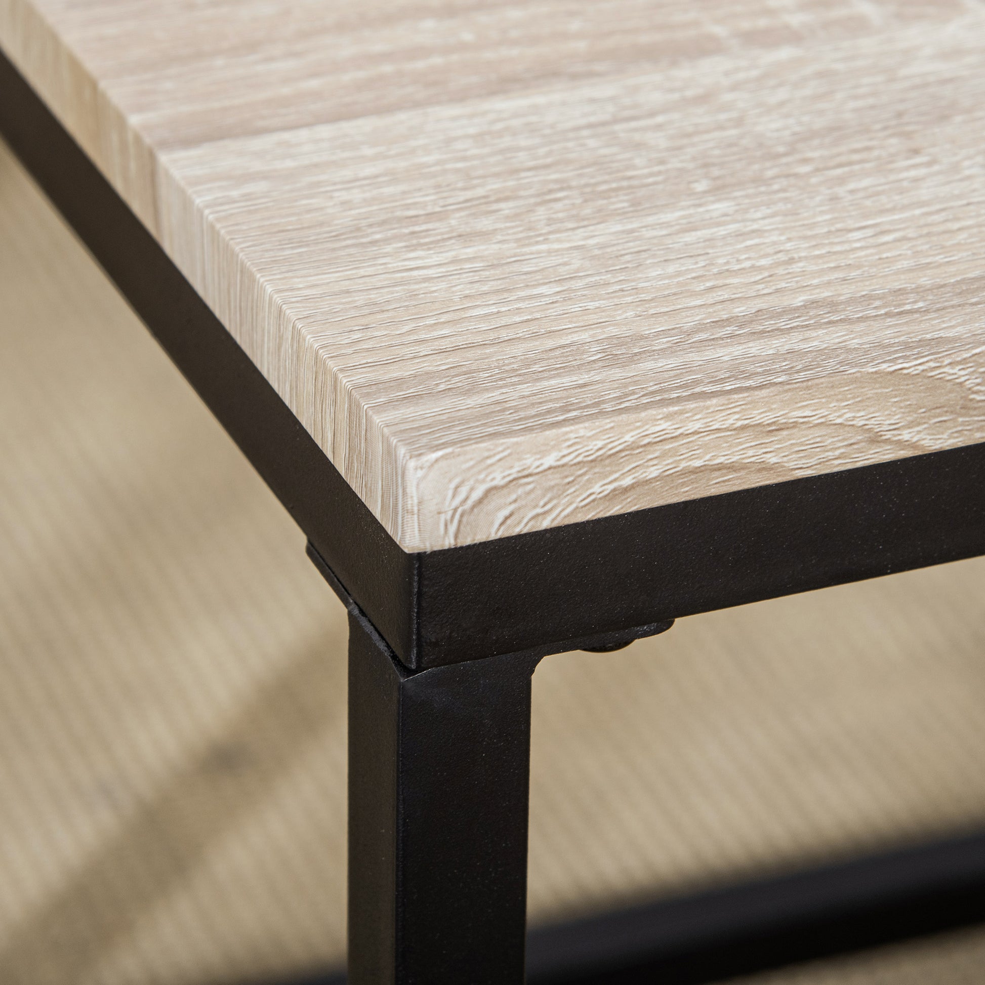 Modern Nesting Coffee Table Set, 3-Piece, Black Metal Frame, Natural Wood Grain