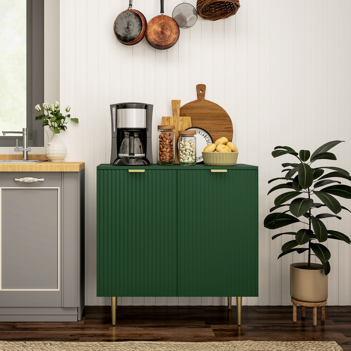 Sideboard Buffet Cabinet with Adjustable Shelves and Metal Legs – 32"W x 32"H