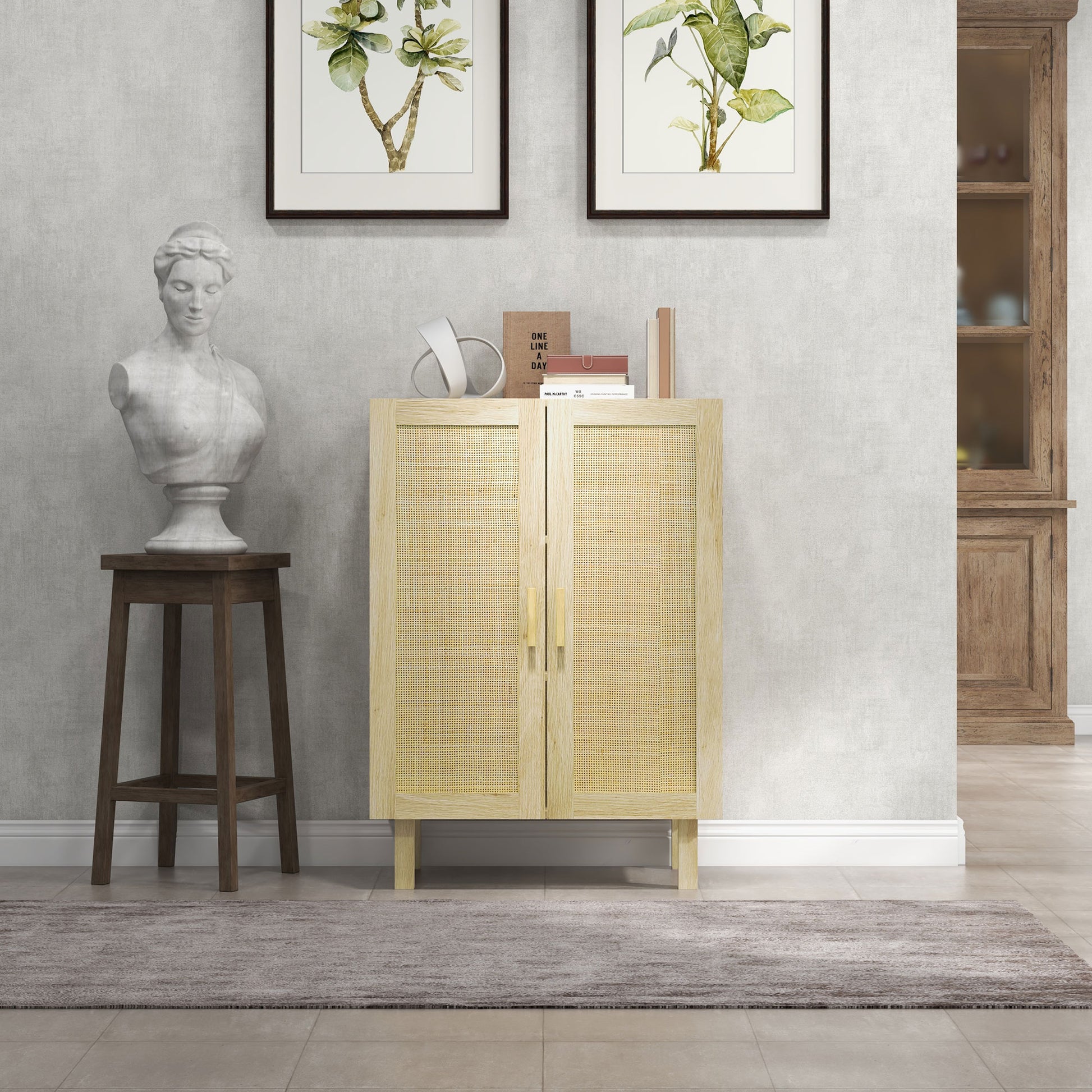 Boho Sideboard Natural with Rattan Doors and Adjustable Shelves