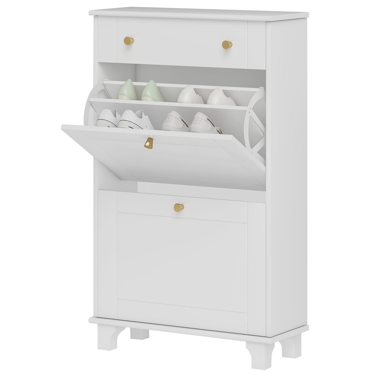 Slim Shoe Storage with 2 Flip Drawers and Adjustable Shelves – 24"W x 39"H