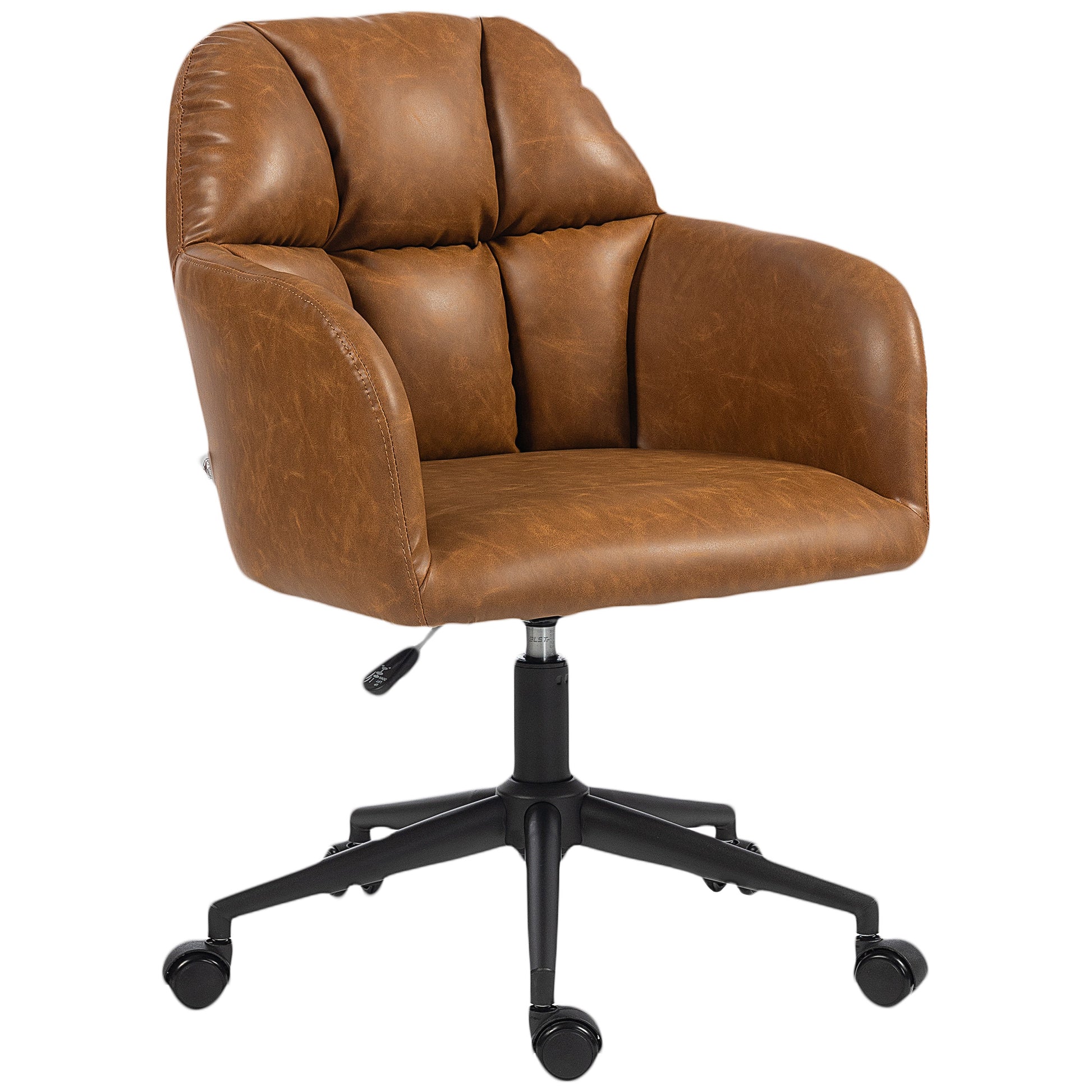 HOMCOM Swivel Faux Leather Office Desk Chair, Adjustable Height, Ergonomic Lumbar Support, Brown