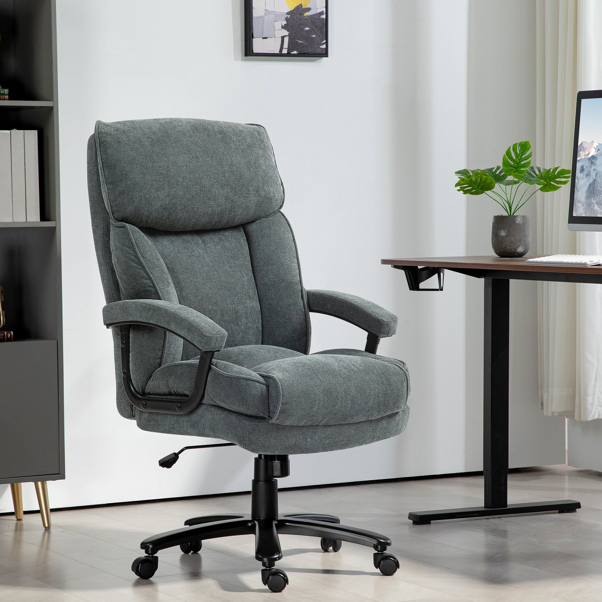 HOMCOM Big & Tall Executive Office Chair, 200kg Heavy Duty Computer Desk Chair, Grey