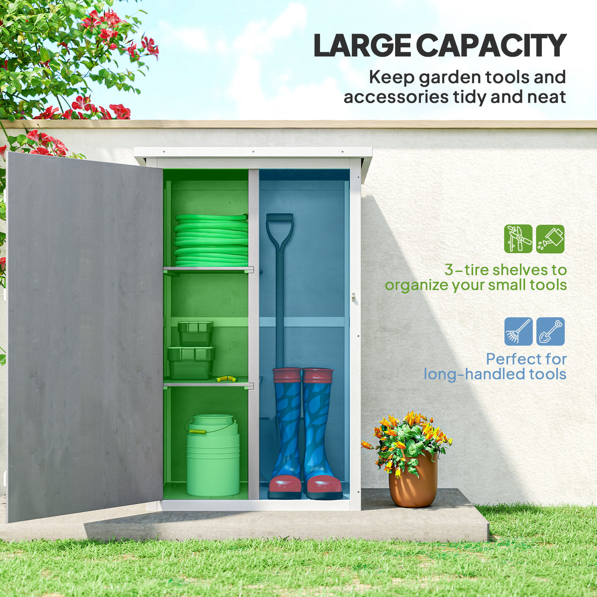 29.9"x21.7"x45.3" Garden Storage Shed with Asphalt Roof, Outdoor Storage Cabinet w/ Shelves
