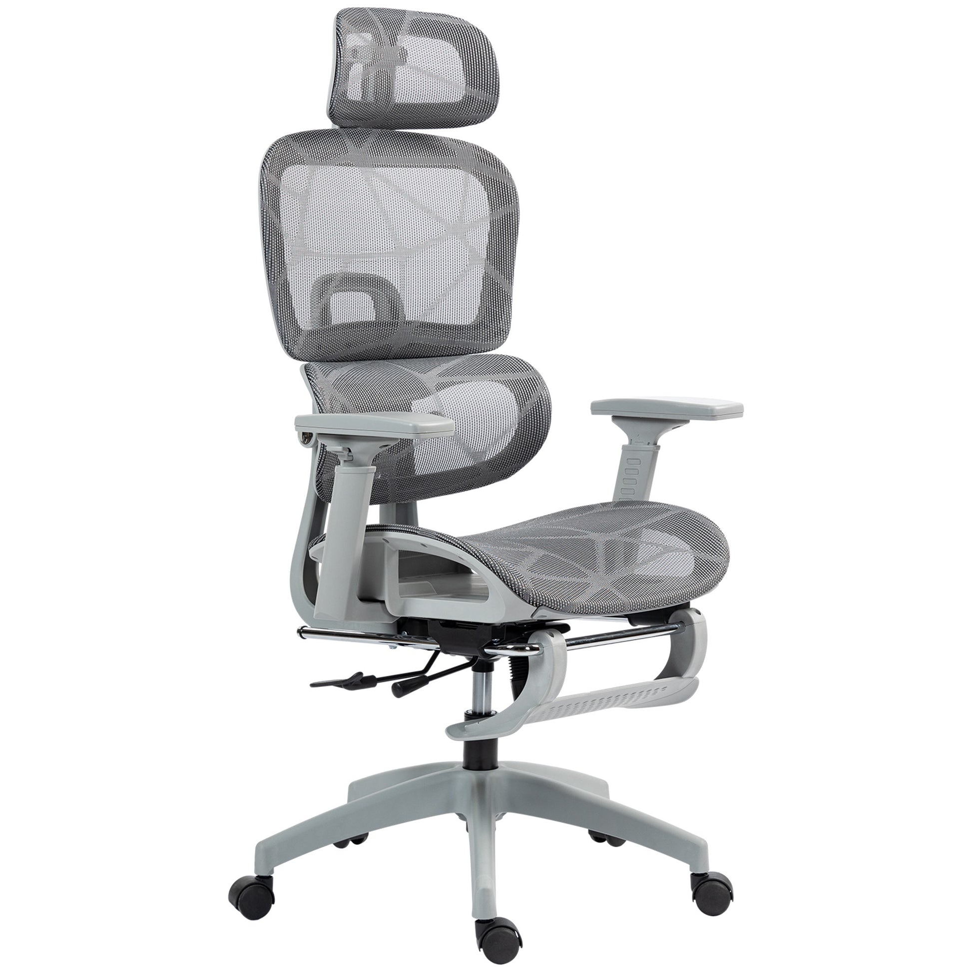 HOMCOM Grey Ergonomic Mesh Office Chair: High Back, 3D Armrests, Lumbar Support, Reclining