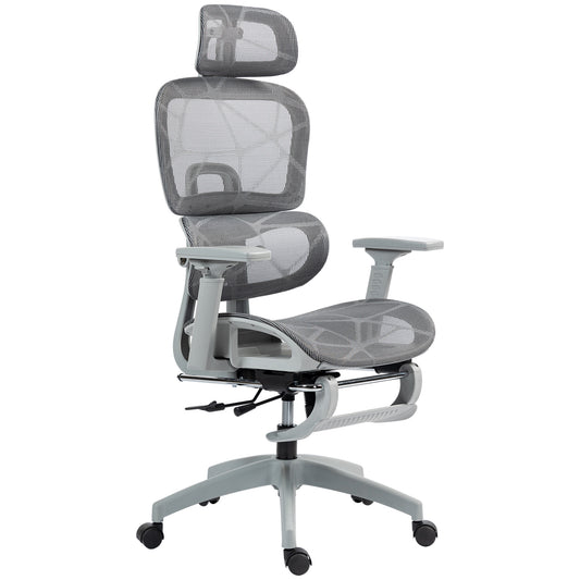 HOMCOM Grey Ergonomic Mesh Office Chair: High Back, 3D Armrests, Lumbar Support, Reclining