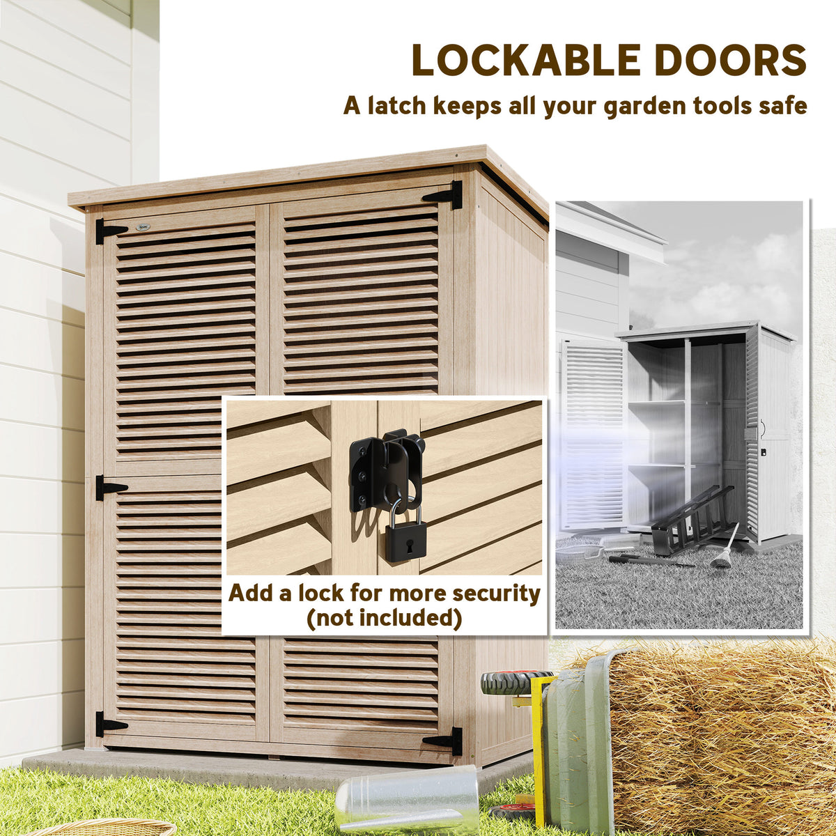 50" x 26" x 66" Wooden Garden Shed, Outdoor Storage Shed with Waterproof Asphalt Roof, Shelves