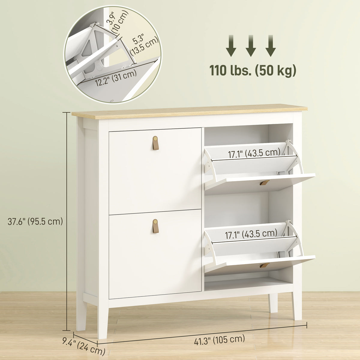 Narrow Shoe Cabinet with 4 Flip Drawers – 41"W x 38"H