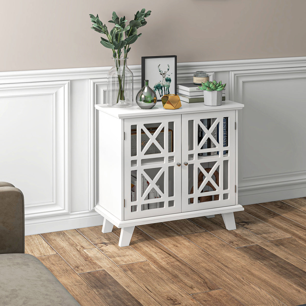 Storage Cabinet with Fretwork Doors and Shelf – 31"W x 31"H