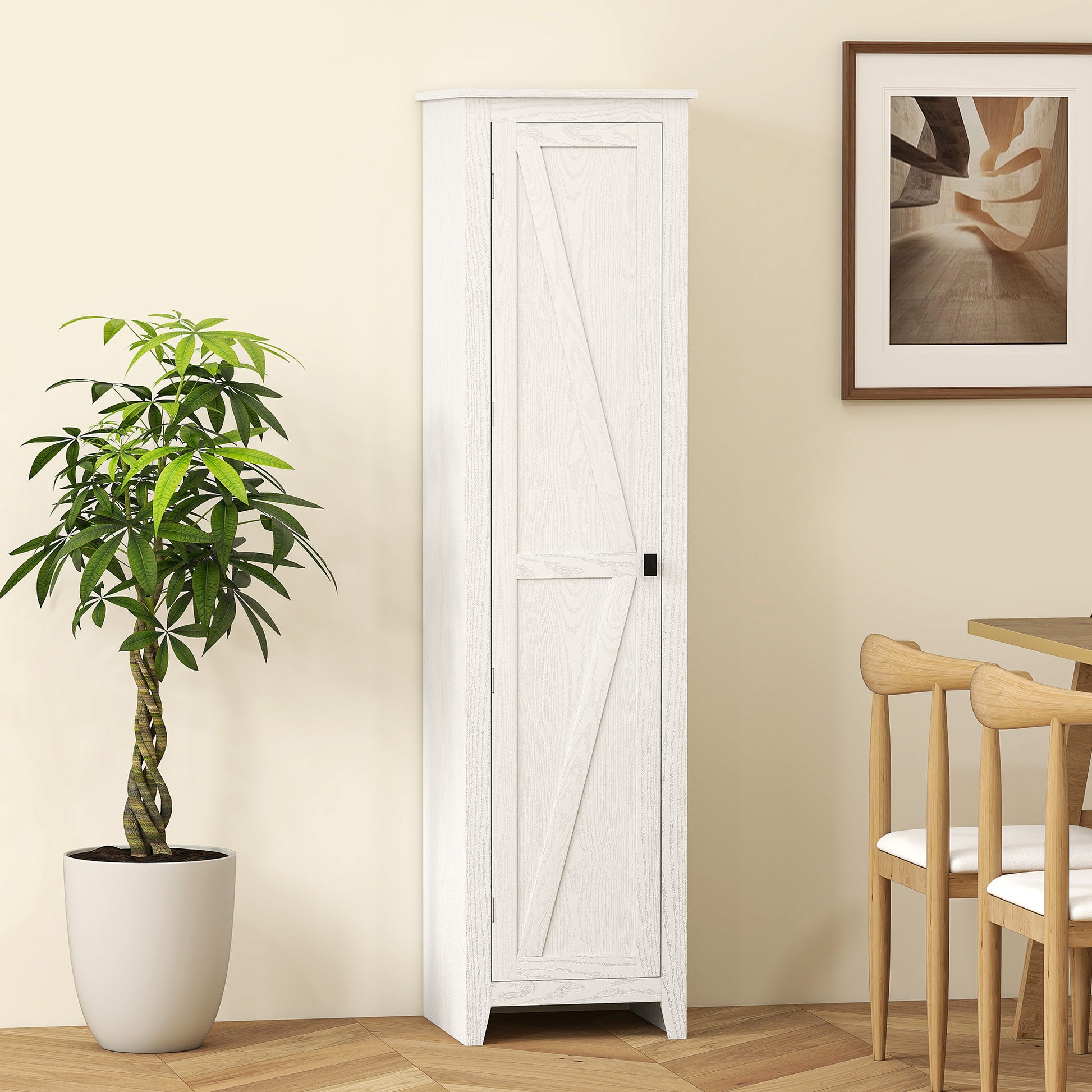 HOMCOM 67" Farmhouse Pantry Cabinet with Barn Door – White, 5‑Shelf Storage