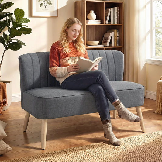 Upholstered Loveseat with Rubber Wood Legs