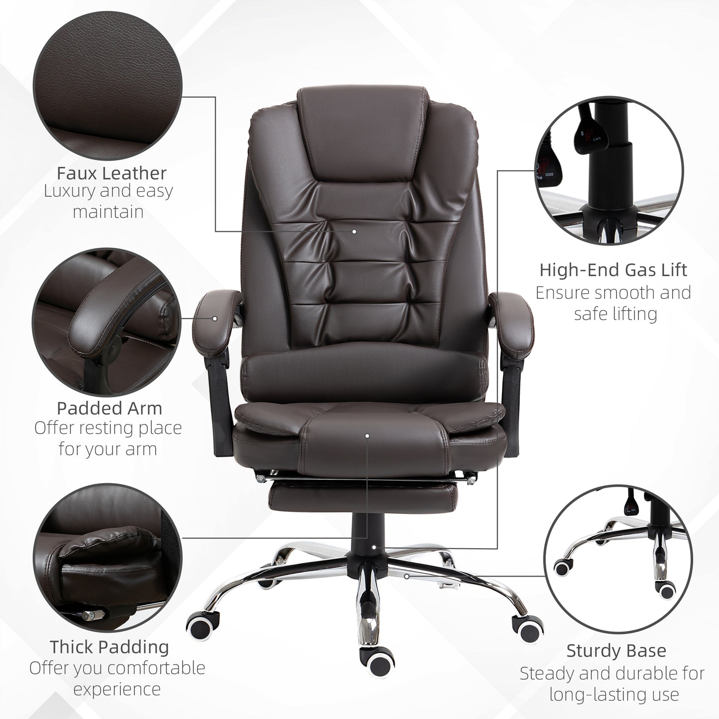 HOMCOM High Back PU Leather Executive Office Chair with Retractable Footrest