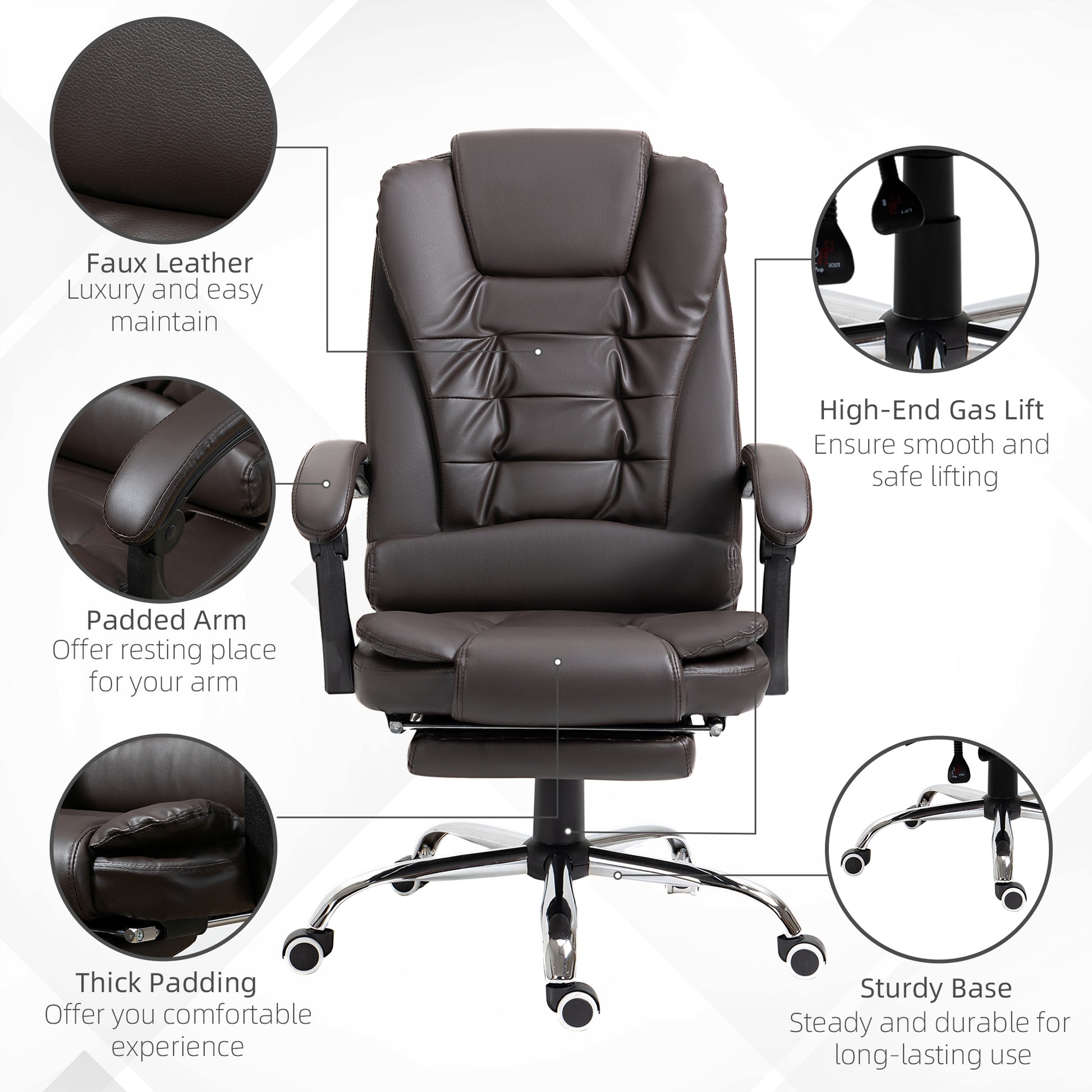 HOMCOM High Back PU Leather Executive Office Chair with Retractable Footrest