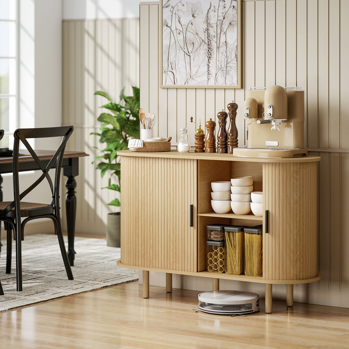 Buffet Cabinet with Tambour Sliding Doors – 47"W x 31"H
