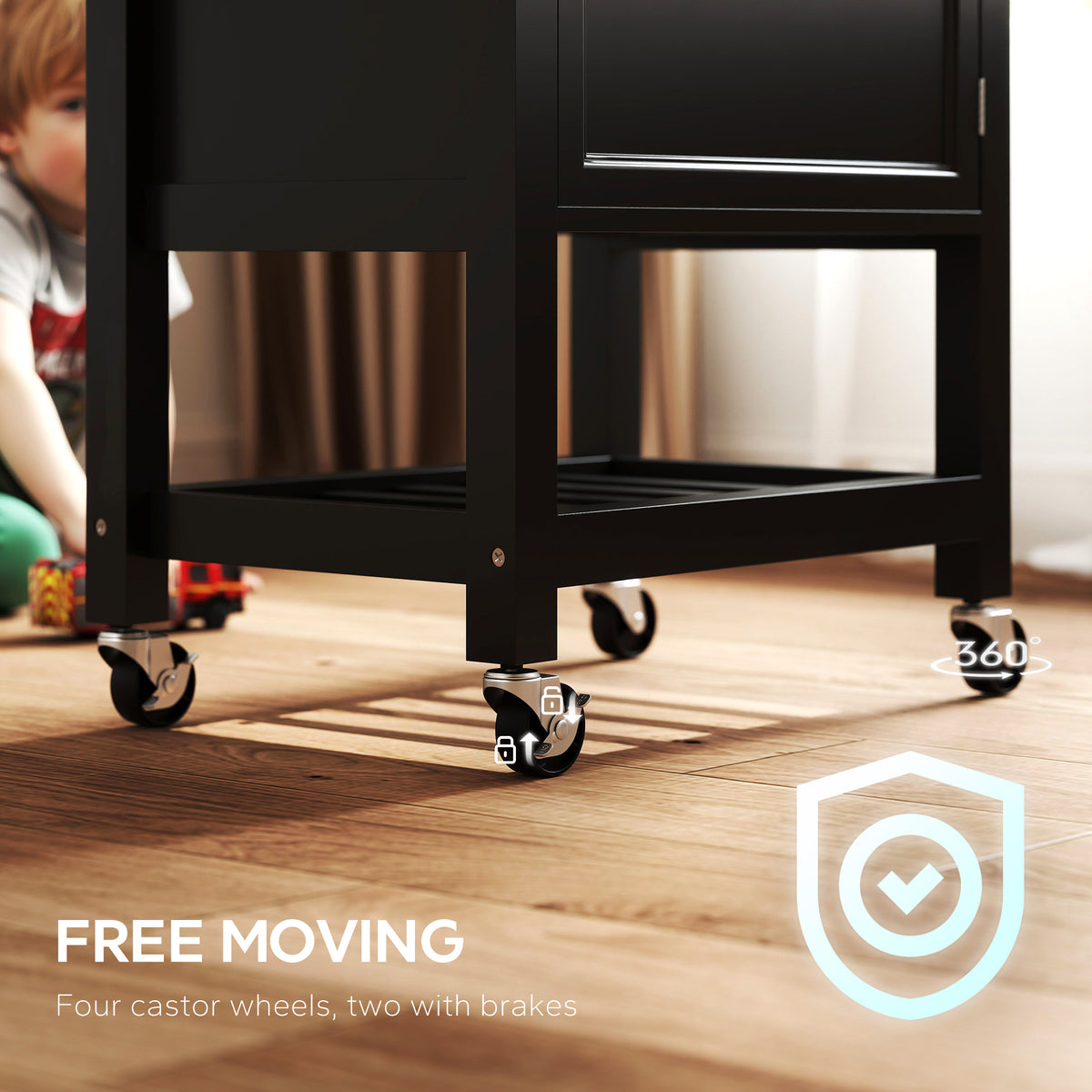 Rolling Kitchen Cart with Wood Top – 25"W x 35"H