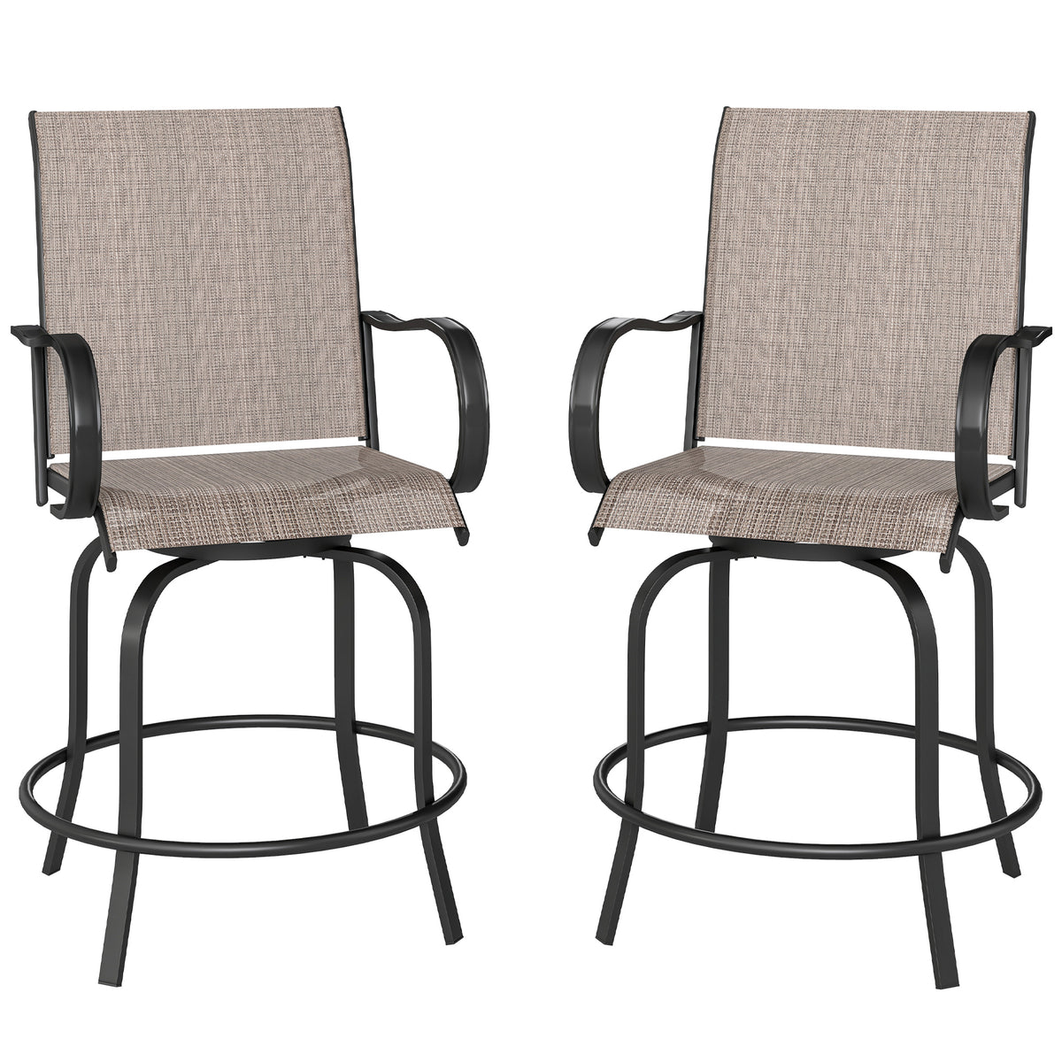 Outdoor Bar Stools Set of 2, 360° Swivel Bar Height Chairs, 26.8" x 29.5" x 48.4", Tan – Tan