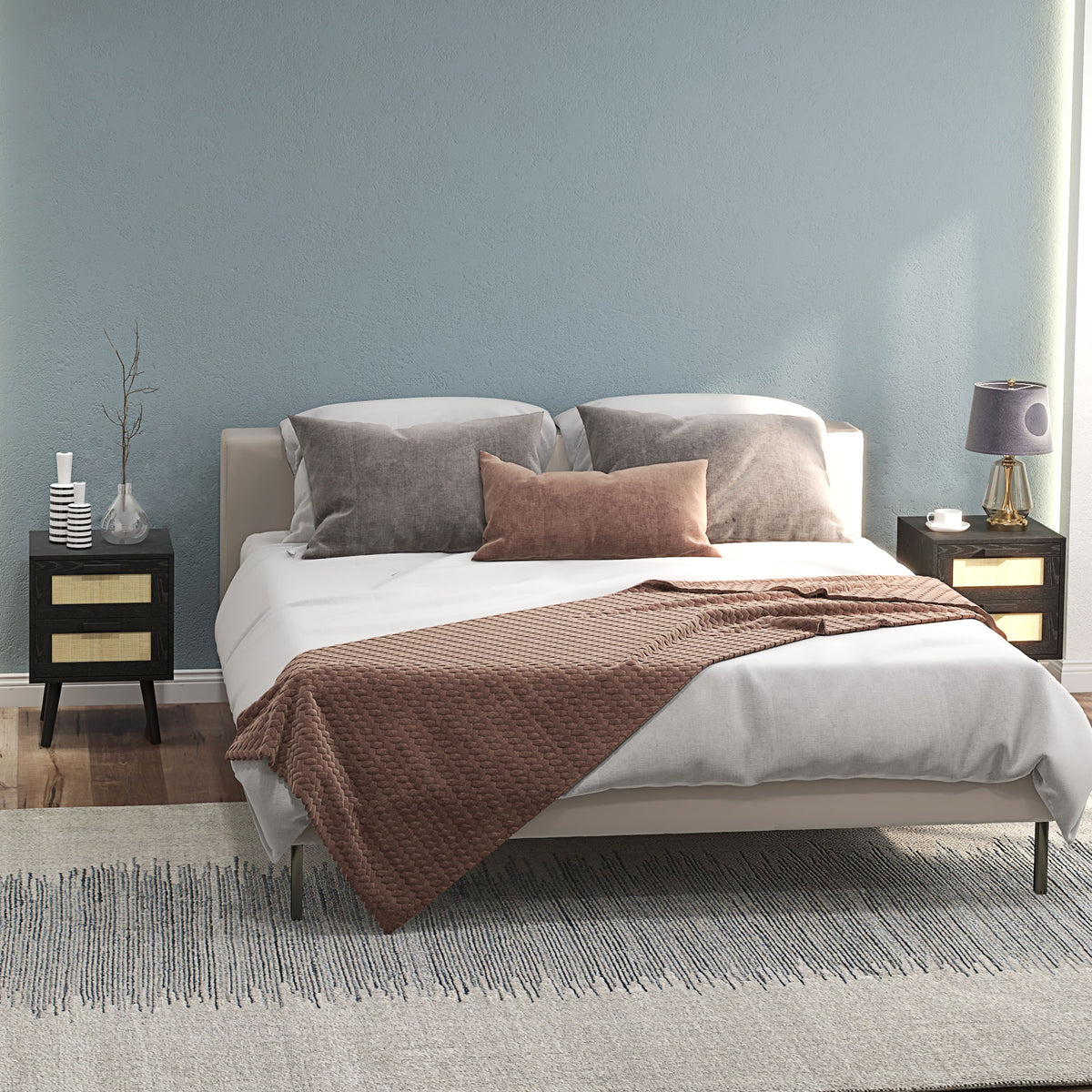 Boho Nightstands with 2 Drawers, Set of 2 – 16"W x 22"H