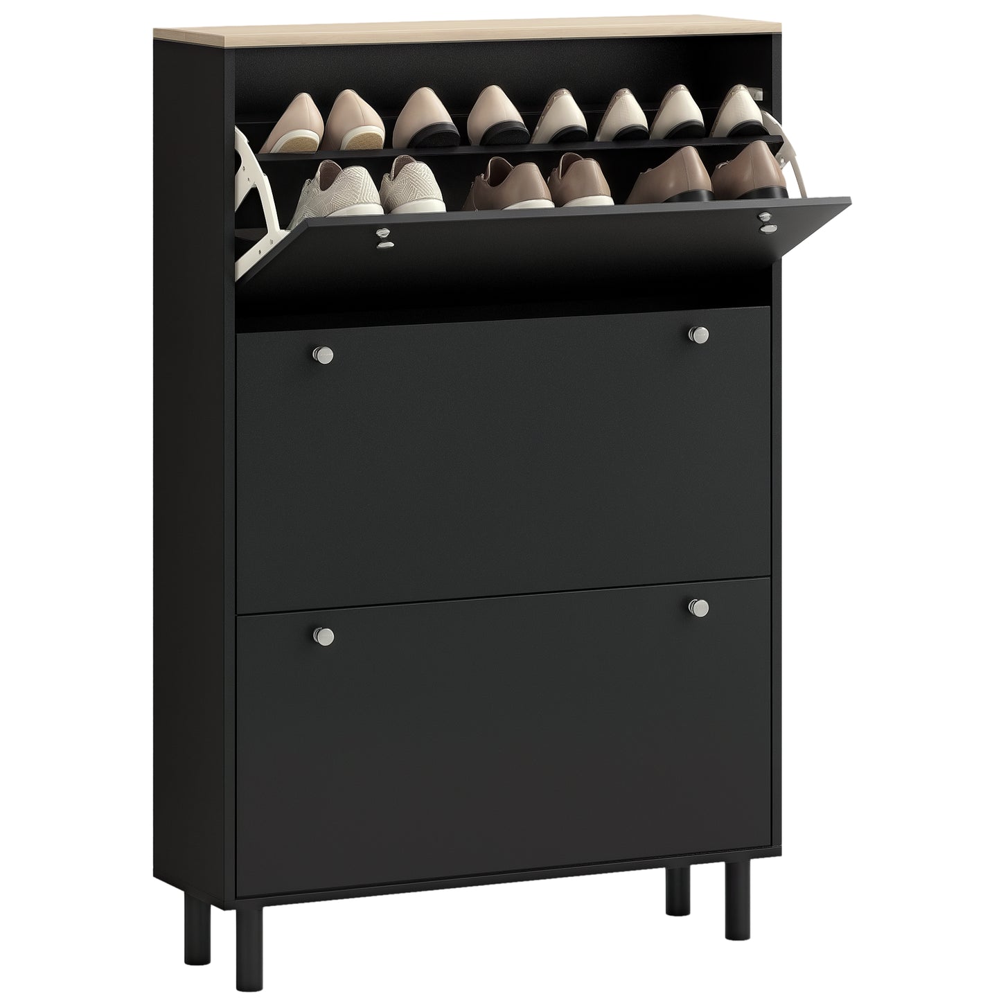 HOMCOM Black Entryway Shoe Cabinet with 3 Flip Drawers, Adjustable Shelves