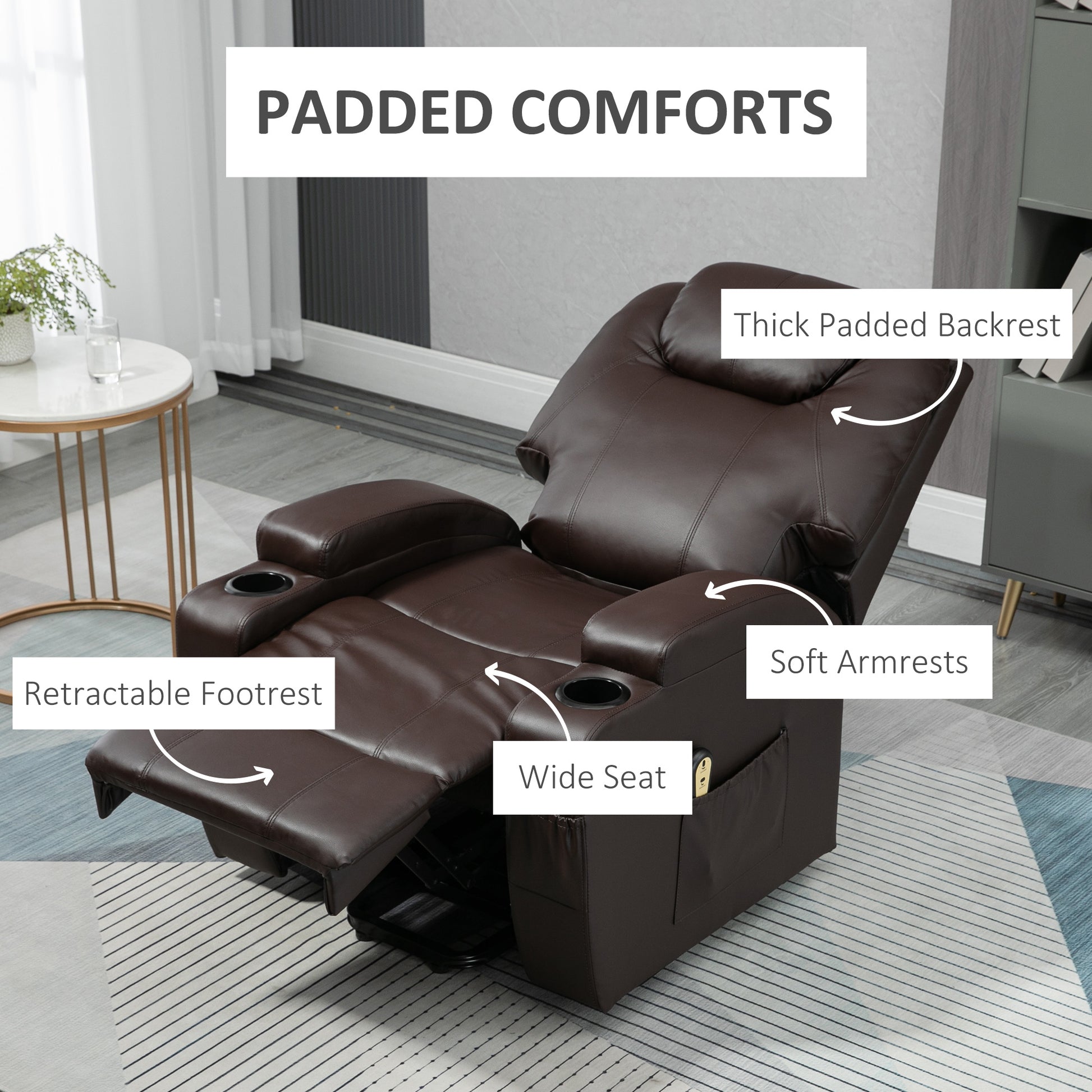 HOMCOM Power Lift Recliner Chair: Elderly Brown PU Leather, Footrest, Remote Control