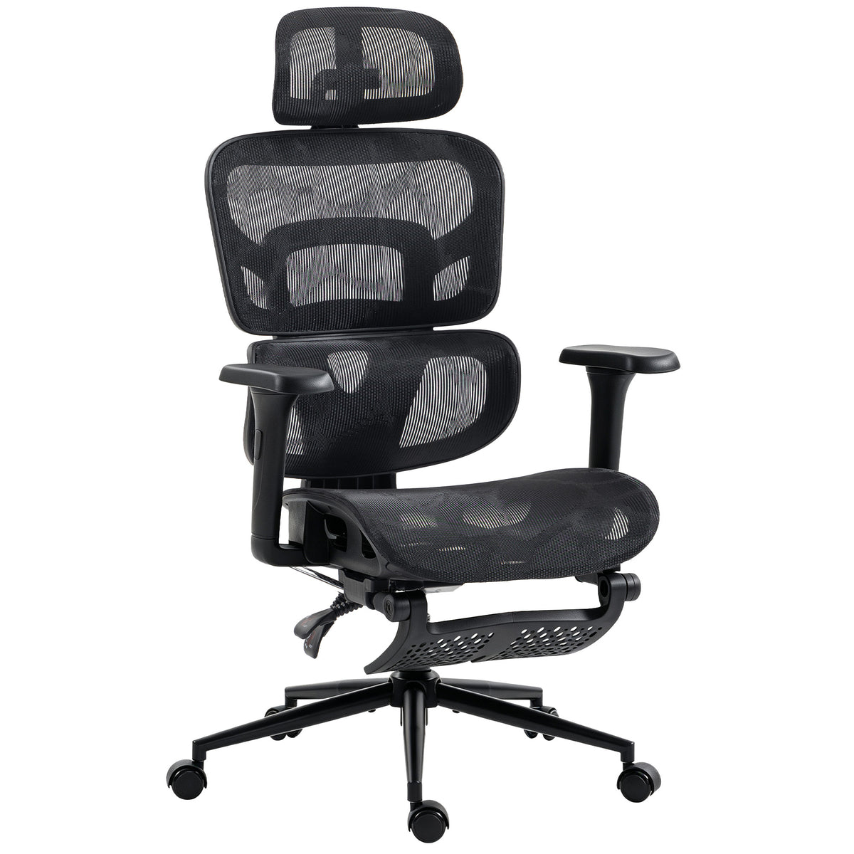Ergonomic Office Chair with Lumbar Support, 2D Headrest, Mesh Reclining Desk Chair with Footrest, Black