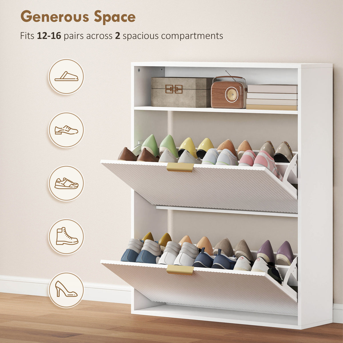Shoe Cabinet with 2 Flip Drawers – 31"W x 40"H