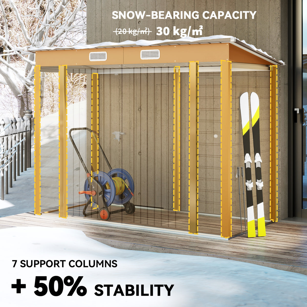 8 x 4FT Galvanized Garden Storage Shed, Metal Outdoor Shed with Double Doors and 2 Vents – Yellow