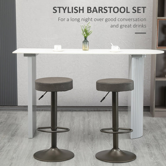 Backless PU Leather Round Swivel Bar Stools, Adjustable, Set of 2, Dark Grey