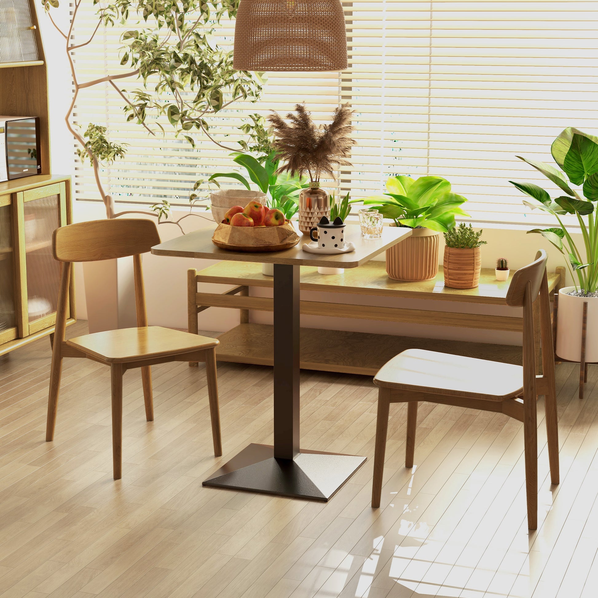 HOMCOM Modern 28" Square Dining Table Steel Base, Small Kitchen, Dark Brown