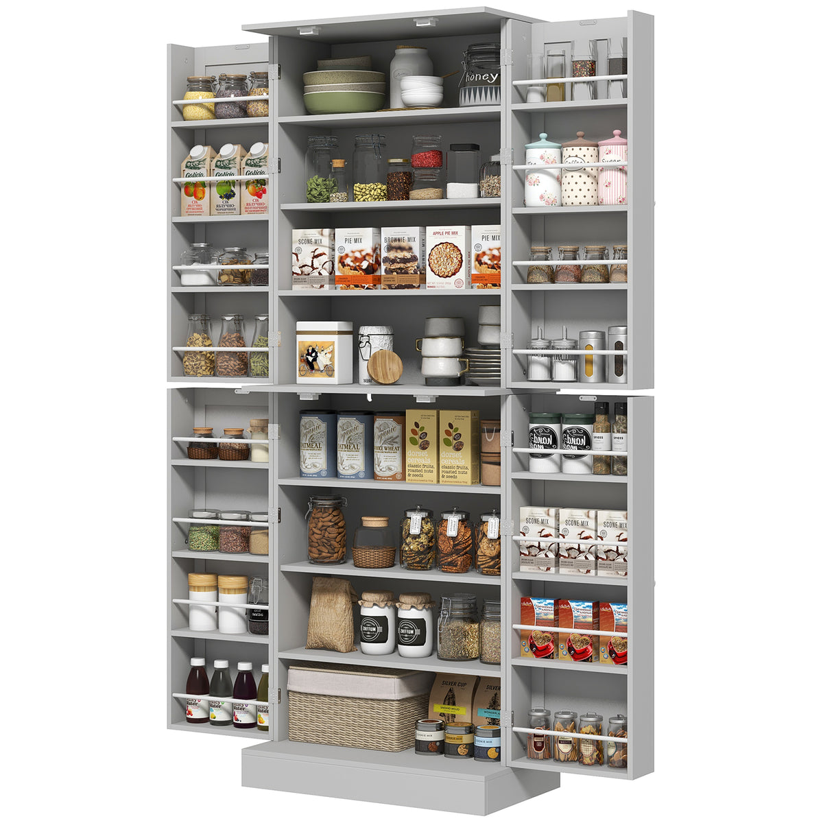 Kitchen Pantry Cabinet with 4 Doors and 16 Door Shelves – 24"W x 65"H
