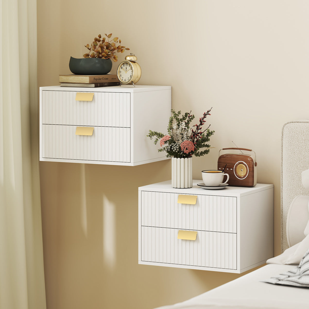 Floating Nightstands with 2 Wave Drawers, Set of 2 – 16"W x 11"H