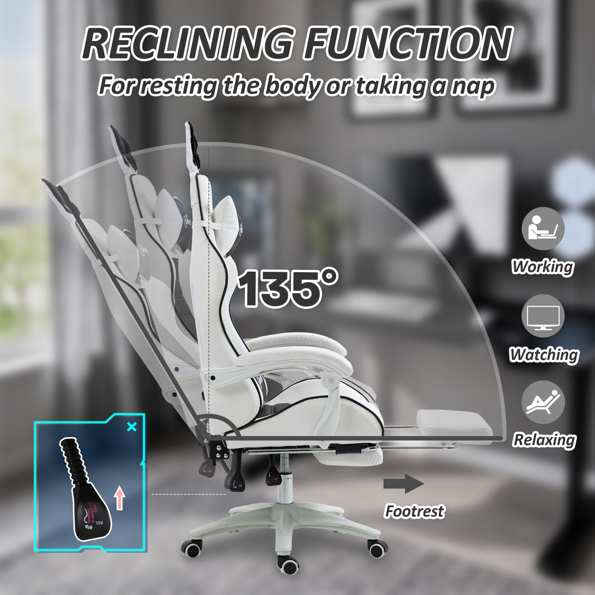 Cute Racing Gamer Chair, PU Leather Gaming Chair with Footrest, Black