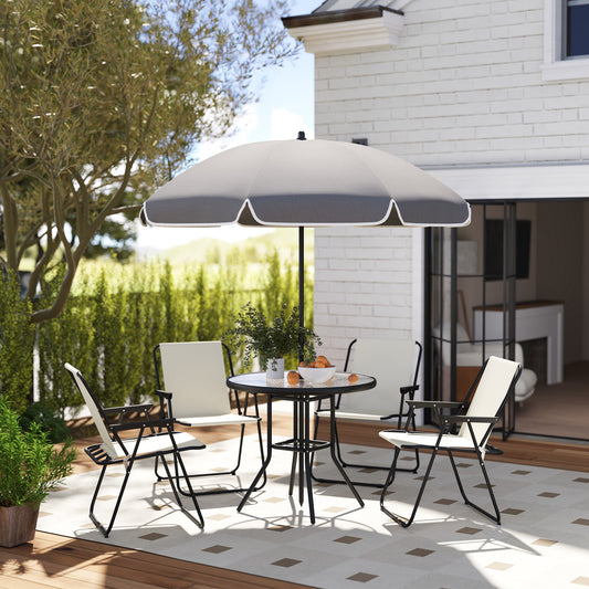 6 Pieces Patio Dining Set with Umbrella, Patio Furniture Set with Folding Chairs, Glass Table for Garden Backyard