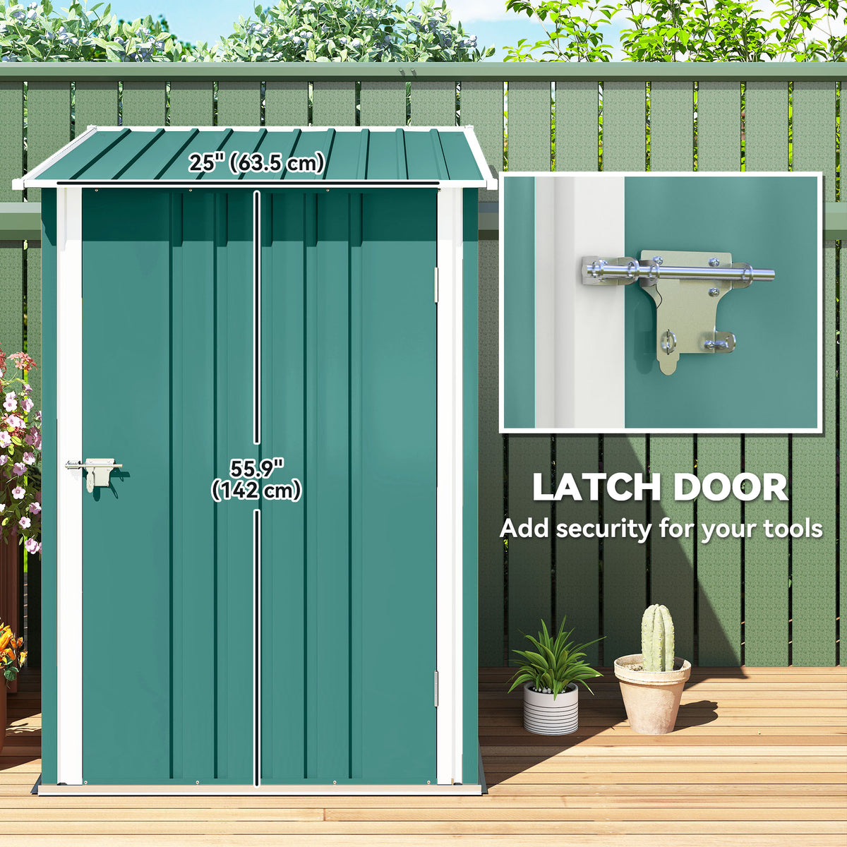 3.3' x 3.4' Lean-to Outdoor Garden Storage Shed, Galvanized Steel with Lockable Door for Patio – Green