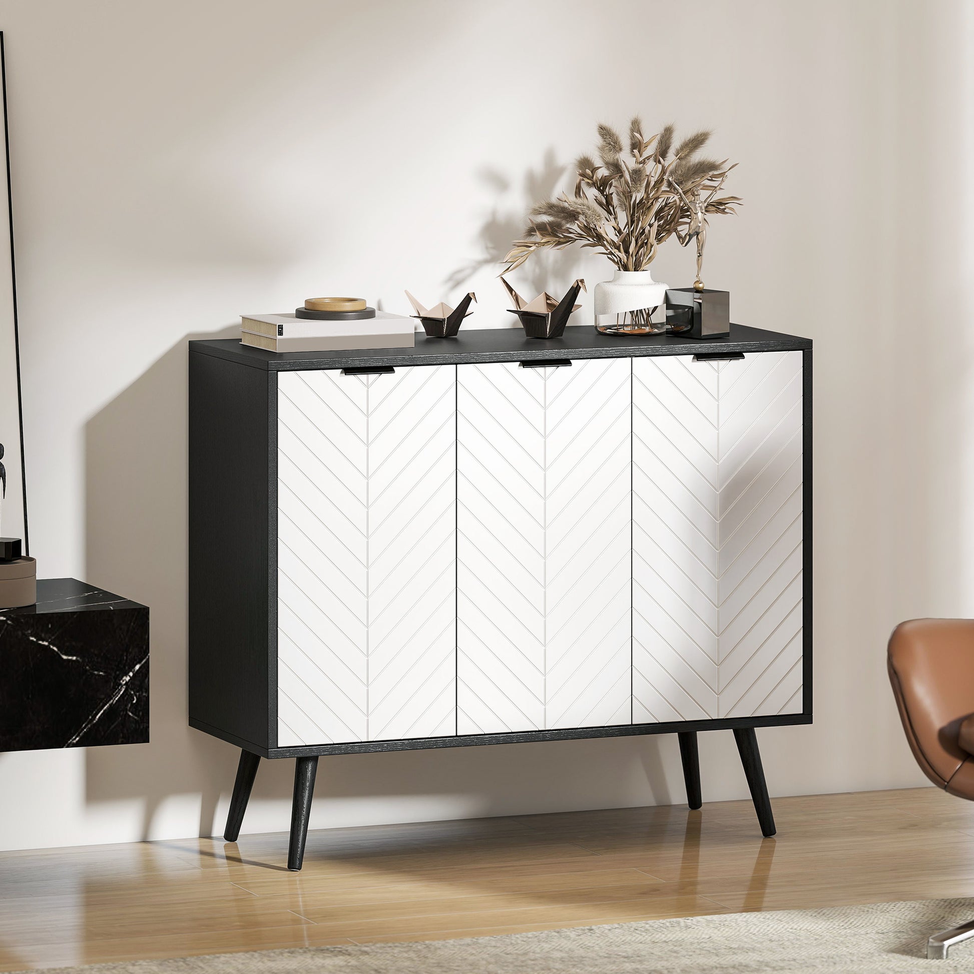 HOMCOM Modern Sideboard Buffet Black with Adjustable Shelves
