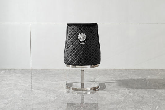 Quilted Ring-Back Dining Chair with Curved Chrome Base