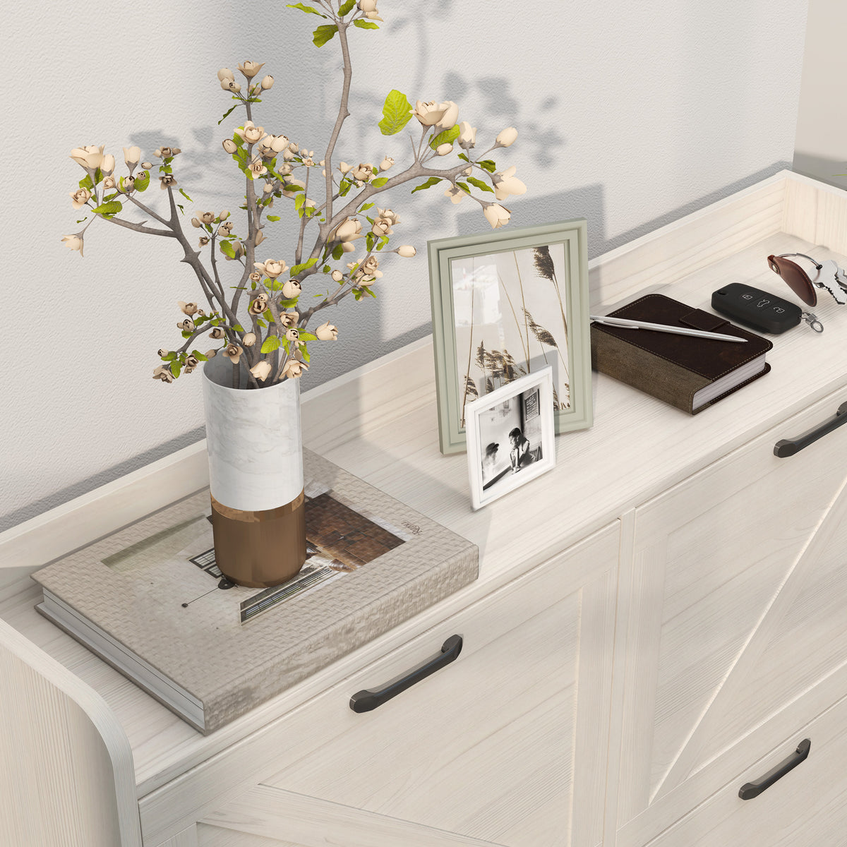 Narrow Shoe Storage Cabinet with 4 Flip Drawers – 41"W x 35"H