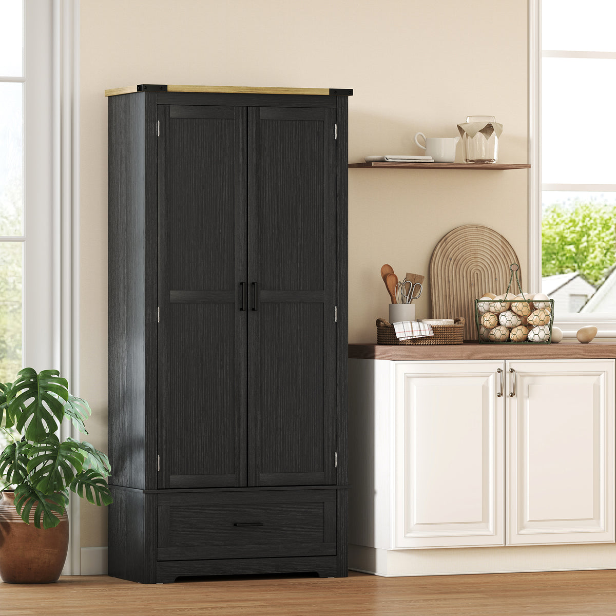 Tall Farmhouse Kitchen Pantry Cabinet with 2 Doors – 31"W x 69"H